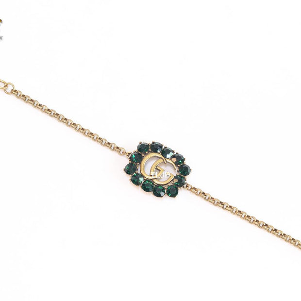 Double G rustic bracelet with green stones