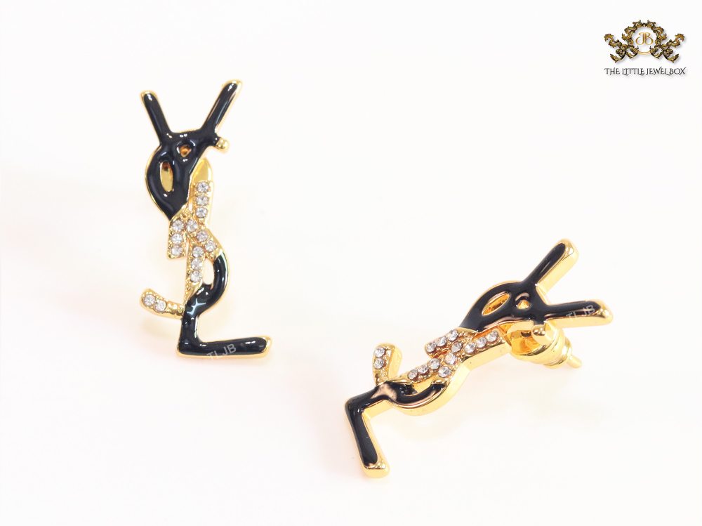Alphabet Y & L black CZ studs