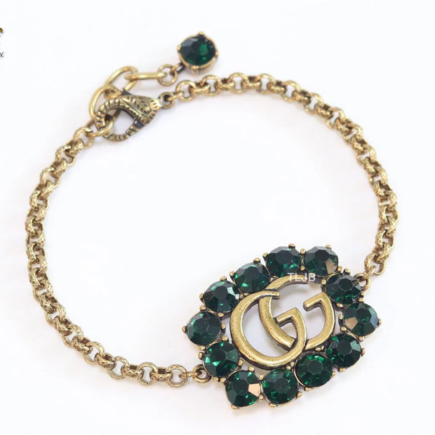 Double G rustic bracelet with green stones