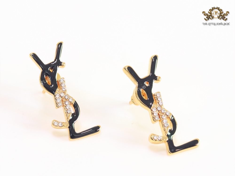 Alphabet Y & L black CZ studs