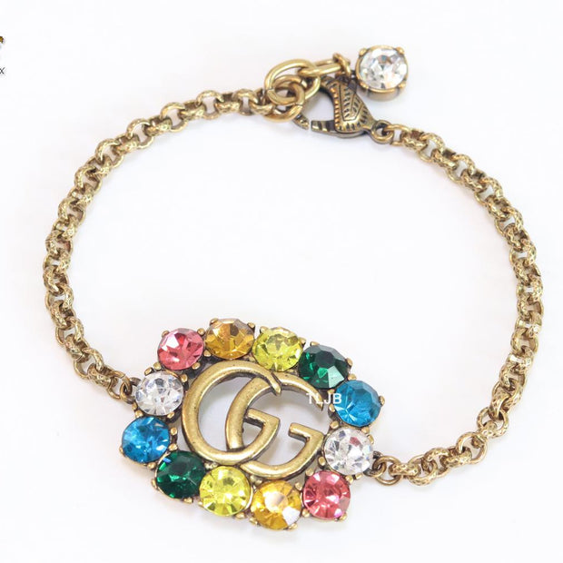 Double G rustic bracelet with multicolored stones