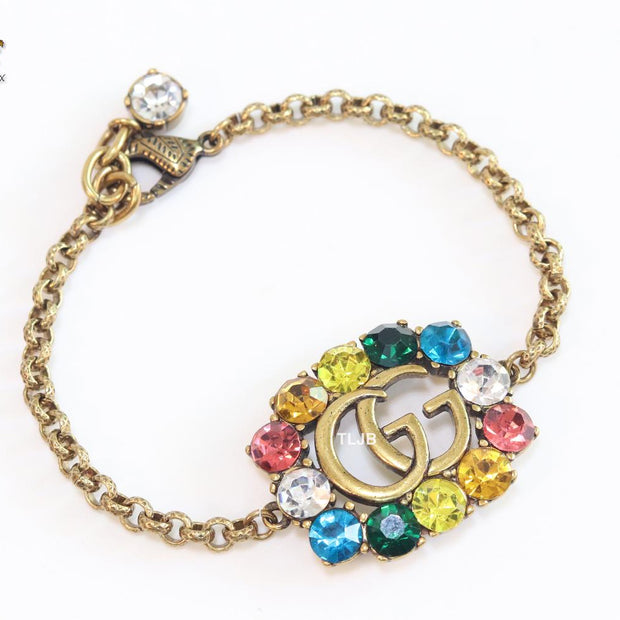 Double G rustic bracelet with multicolored stones