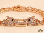 Men's Rose Gold plated cuban chain bracelet with cz panther motif