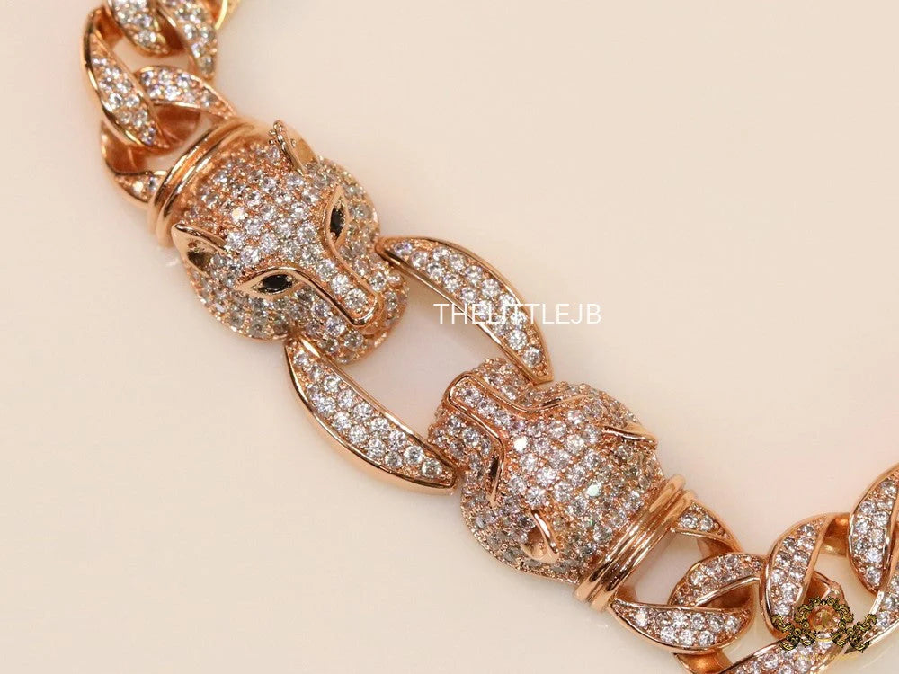Men's Rose Gold plated cuban chain bracelet with cz panther motif