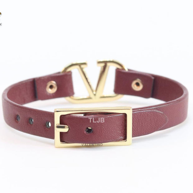 Alphabet V leather bracelet - Maroon