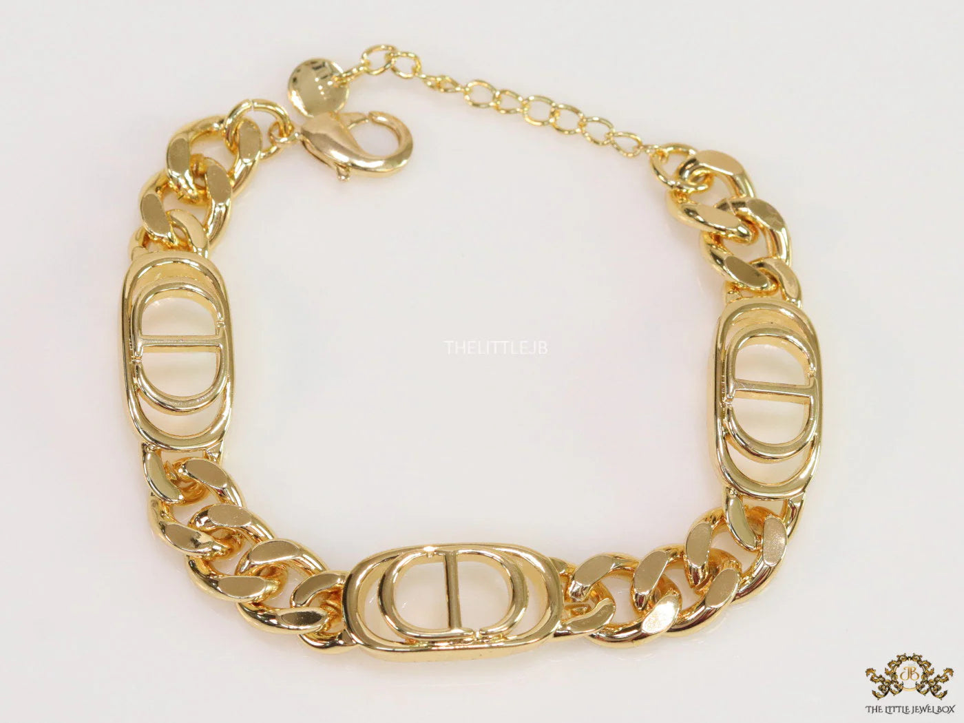 Gold plated CD motif chunky chain bracelet