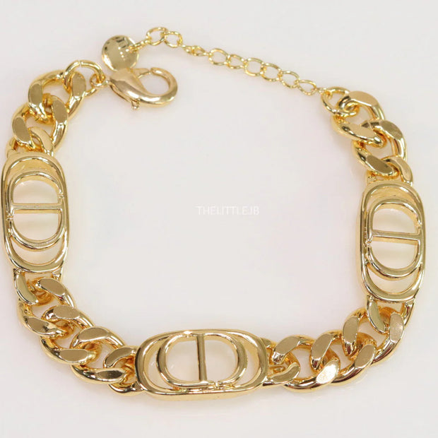 Gold plated CD motif chunky chain bracelet