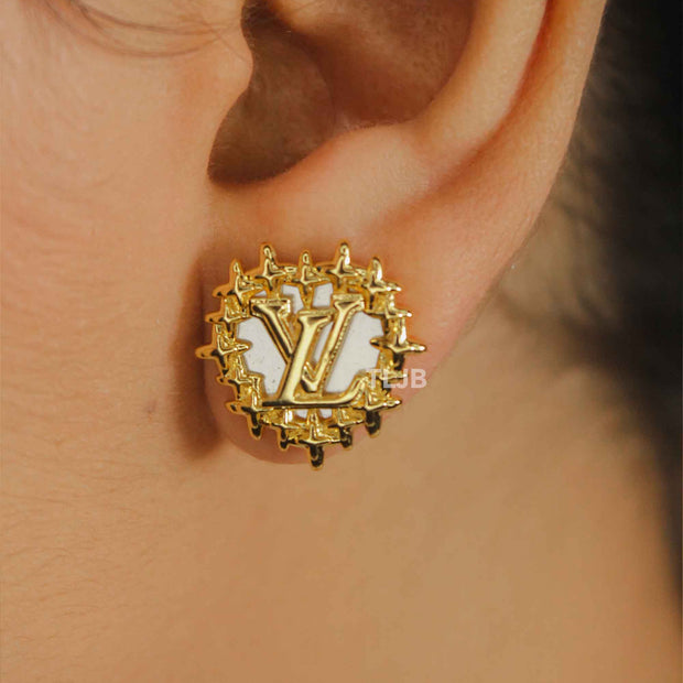 Heart shaped L&V Stud in White MOP & Gold