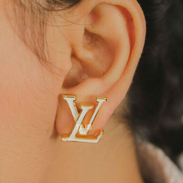 Alphabet L&V Gold white Stud Earrings