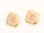 Square pink enamel Double C gold earrings