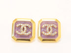 Square purple enamel Double C gold earrings