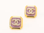 Square purple enamel Double C gold earrings