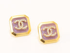 Square purple enamel Double C gold earrings