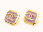 Square purple enamel Double C gold earrings