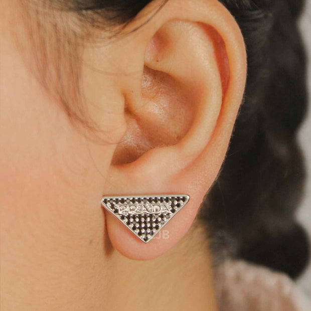 Alphabet P black cz Platinum plated Studs