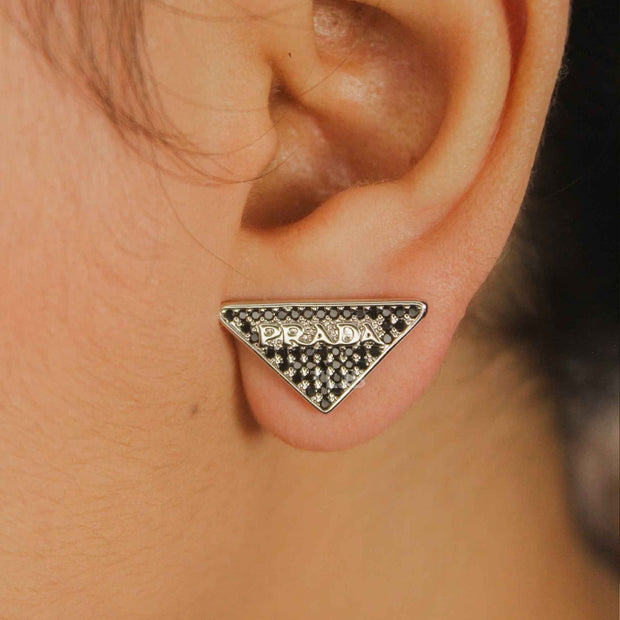 Alphabet P black cz Platinum plated Studs
