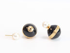 Black and white pearls gold motif studs