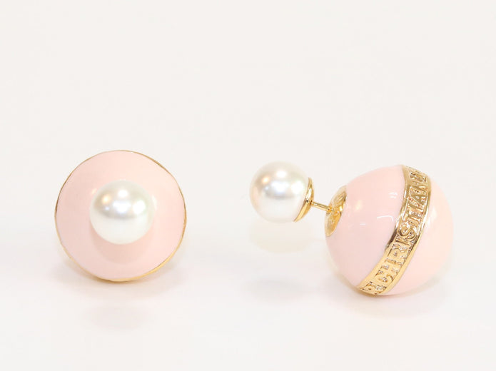 Pink and white pearls gold motif studs