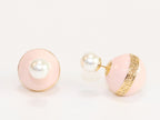 Pink and white pearls gold motif studs