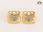 Double C matte gold and silver square studs with alphabet