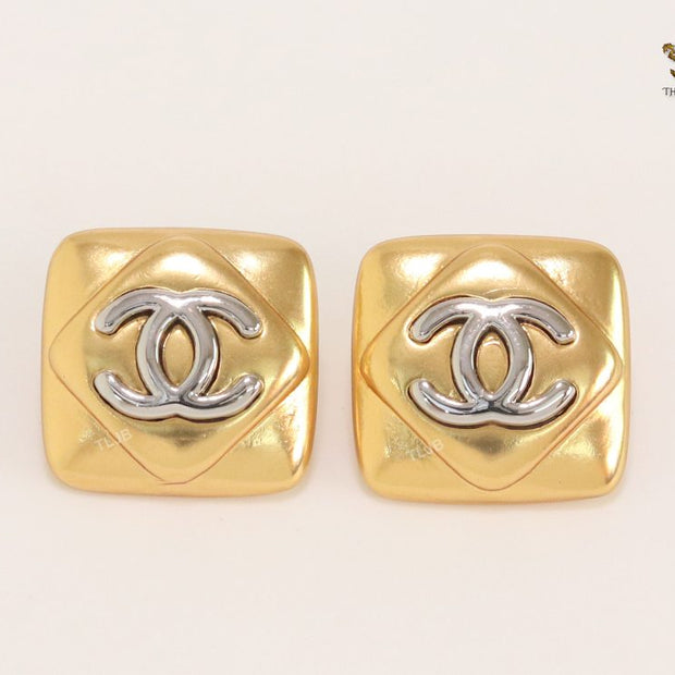 Double C matte gold and silver square studs with alphabet
