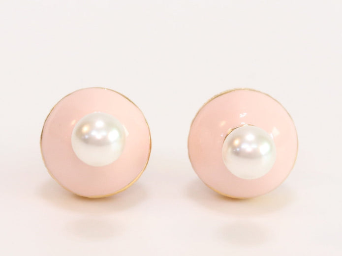 Pink and white pearls gold motif studs