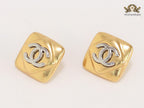 Double C matte gold and silver square studs with alphabet