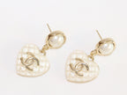 Double C on dangling heart and pearl earrings