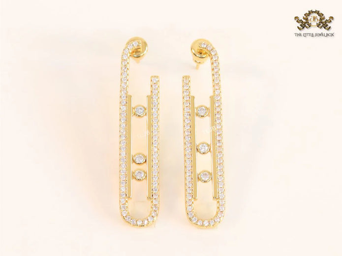 Alphabet MSSK Gold sleek Cz earrings with 3 stones