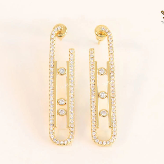 Alphabet MSSK Gold sleek Cz earrings with 3 stones