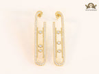 Alphabet MSSK Gold sleek Cz earrings with 3 stones