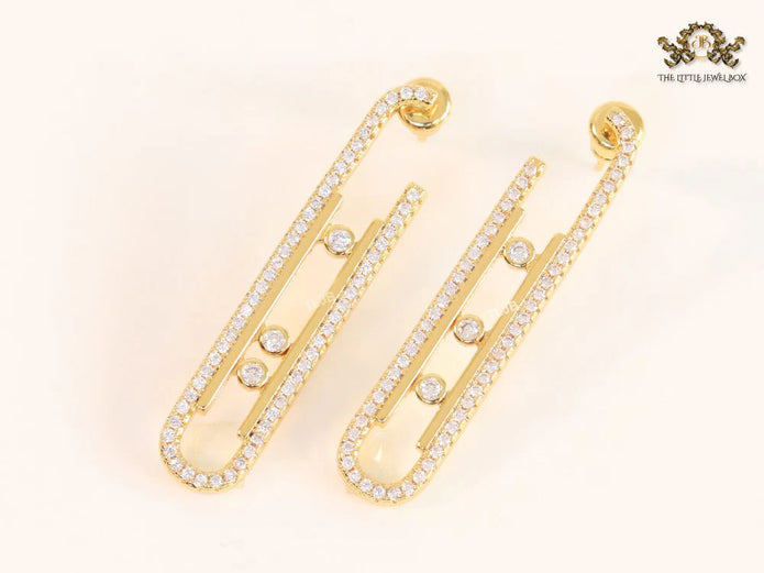 Alphabet MSSK Gold sleek Cz earrings with 3 stones