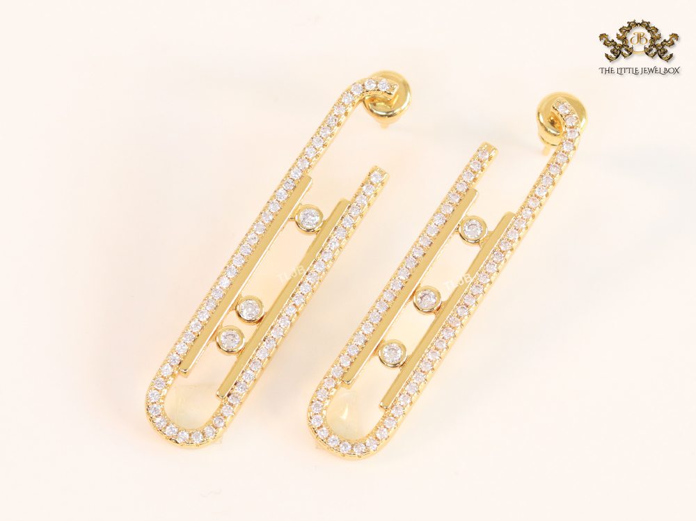 Alphabet MSSK Gold sleek Cz earrings with 3 stones