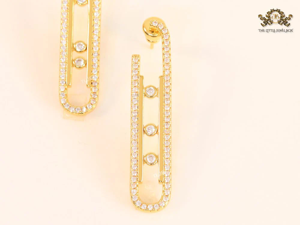 Alphabet MSSK Gold sleek Cz earrings with 3 stones