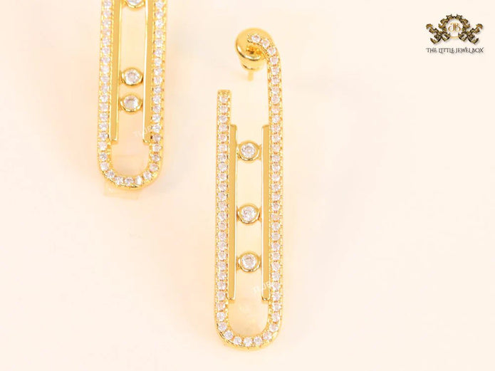 Alphabet MSSK Gold sleek Cz earrings with 3 stones