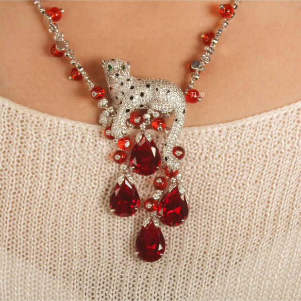 Panther blood red necklace