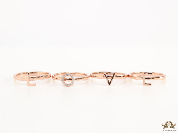Gold plated layered alphabet ring with tiny embedded cz stones