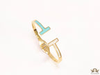 Gold plated open bracelet with blue enamel and MOP ends