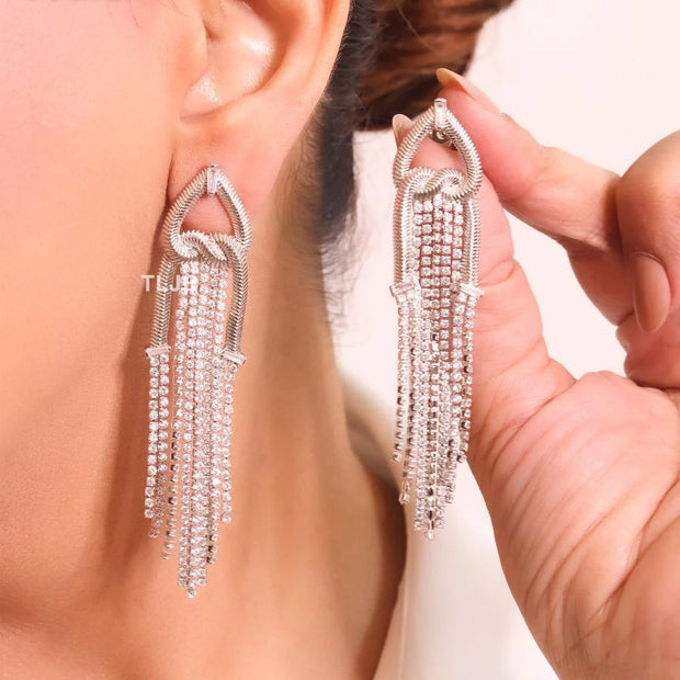Platinum cz tassels with heart