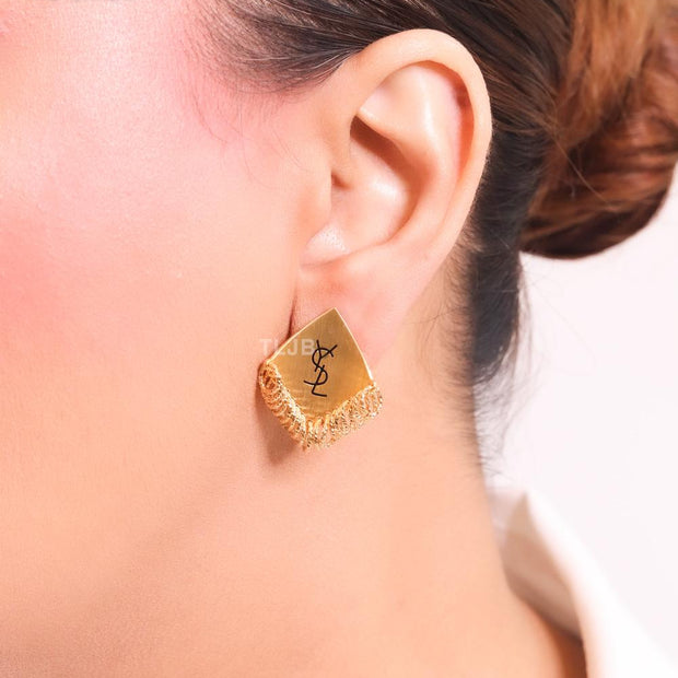 Alphabet Y gold studs with small tassels