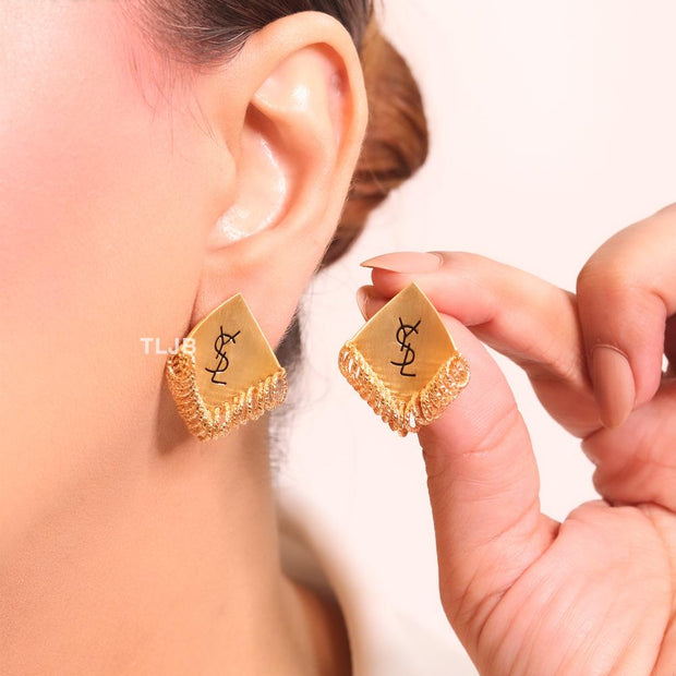 Alphabet Y gold studs with small tassels