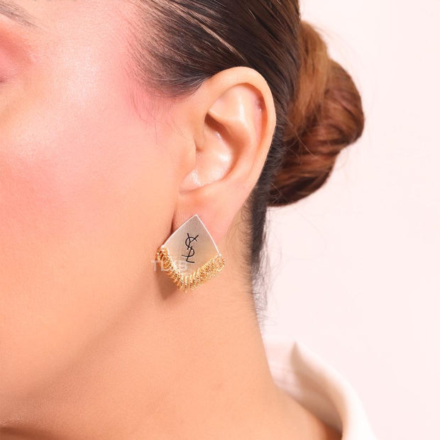 Alphabet Y dual stone studs with tassels