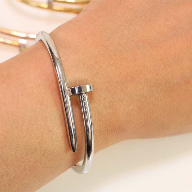 platinum plated nail bracelet with cz