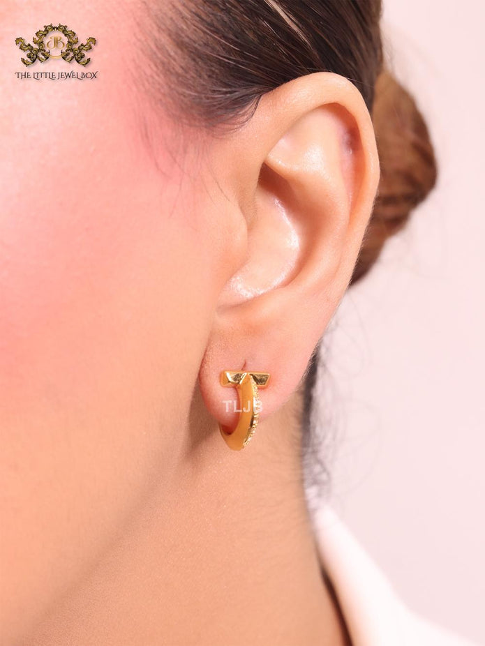 Alphabet T gold hoops with cz