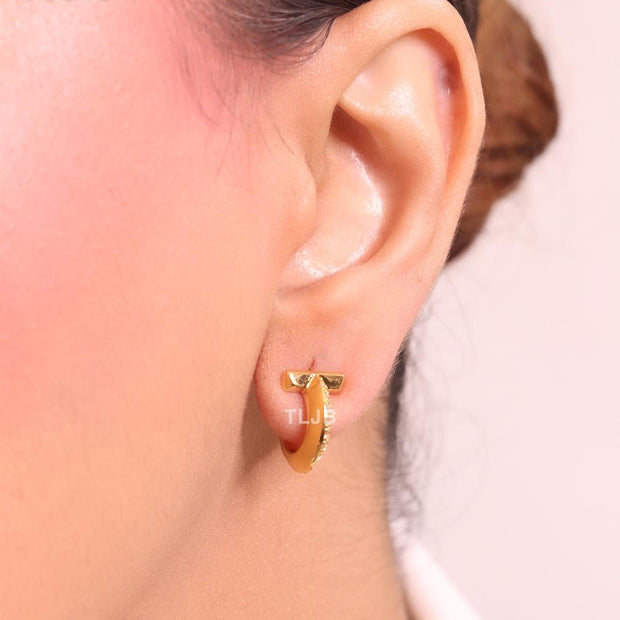 Alphabet T gold hoops with cz