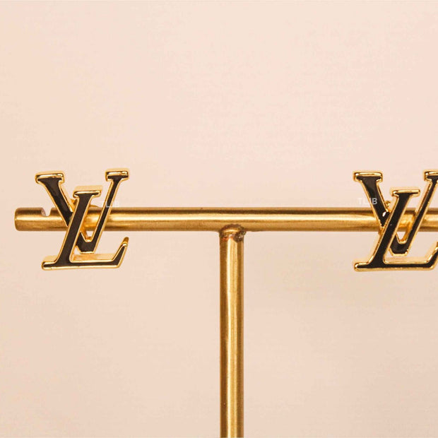 Alphabet L&V Gold Black Stud Earrings