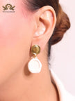 White enamel and gold earrings