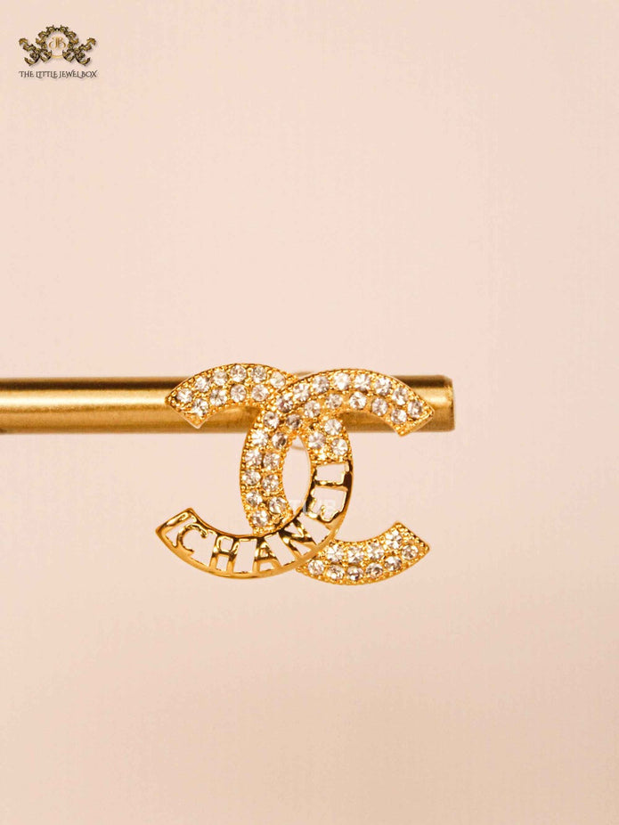 Double C Gold Crystal Stud Earrings