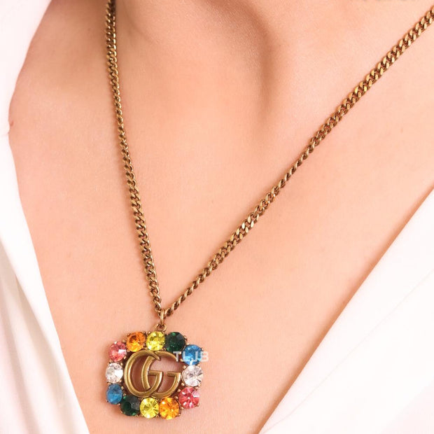 Rustic double g with multicoloured stones