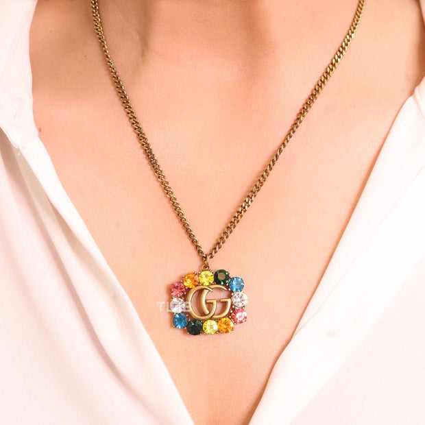 Rustic double g with multicoloured stones